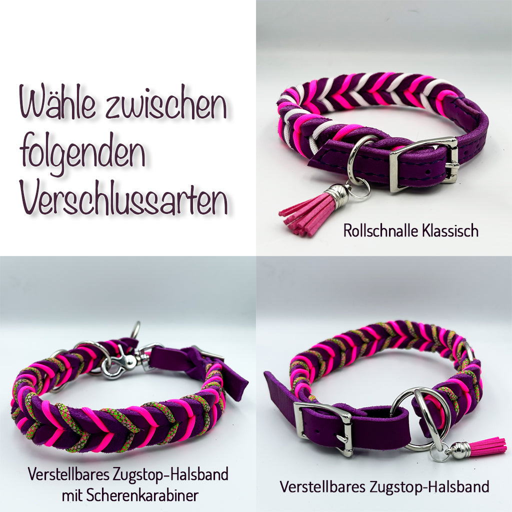Fettlederhalsband mit Paracord in cognac-creme | Deluxe Edition