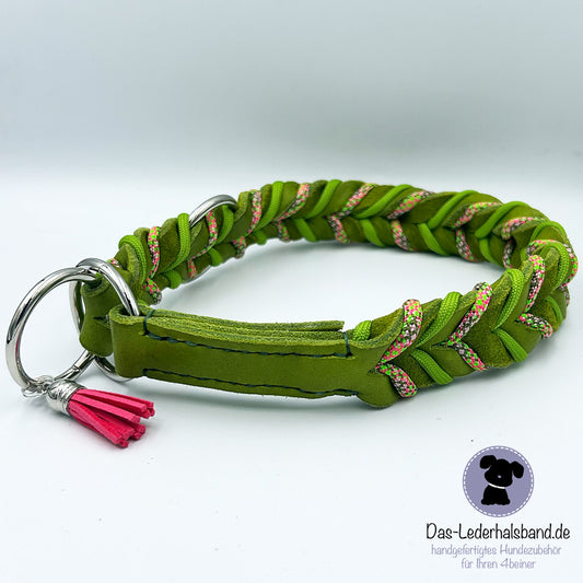Fettlederhalsband mit Paracord Kiwi-Grün | Deluxe Edition