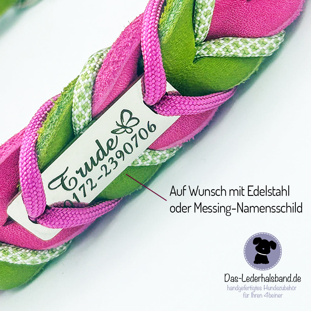 Fettlederhalsband mit Paracord rostrot-orange | Deluxe Edition
