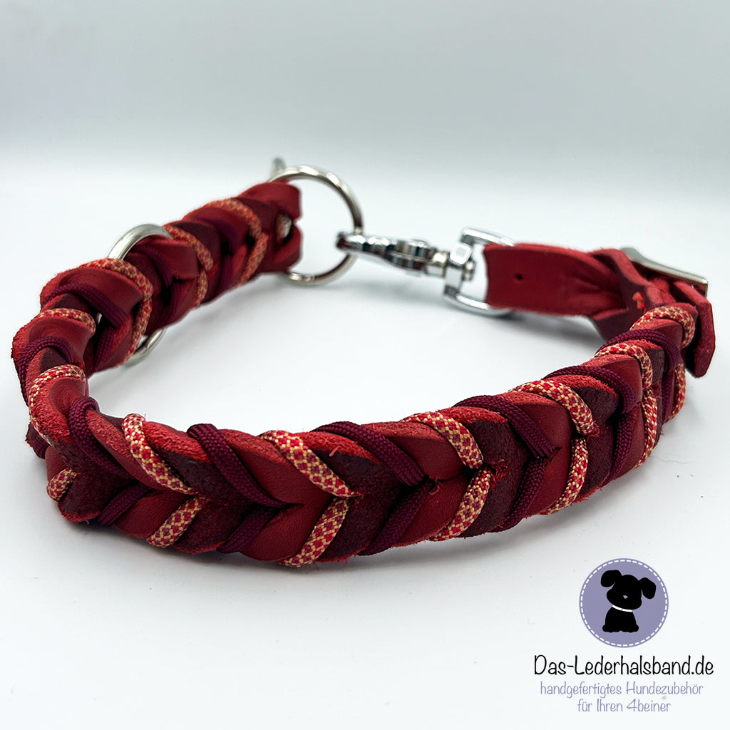 Fettlederhalsband mit Paracord rot