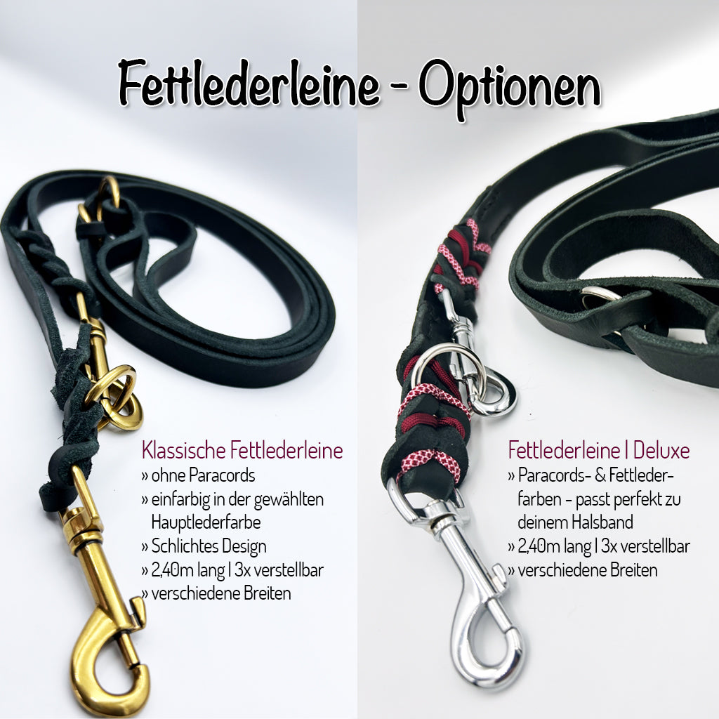 Fettlederhalsband mit Paracord rostrot-orange | Deluxe Edition