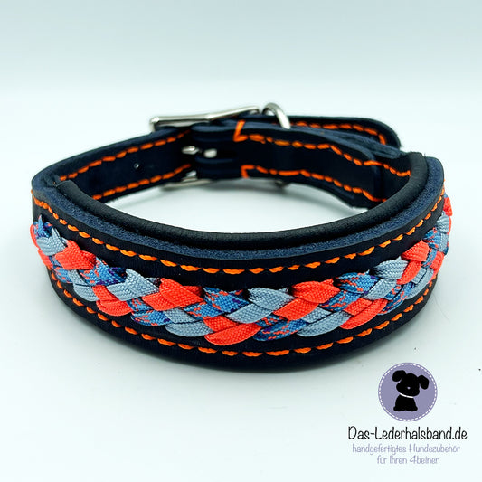 Fettlederhalsband mit Aufflechtung "Nemo" dunkelblau
