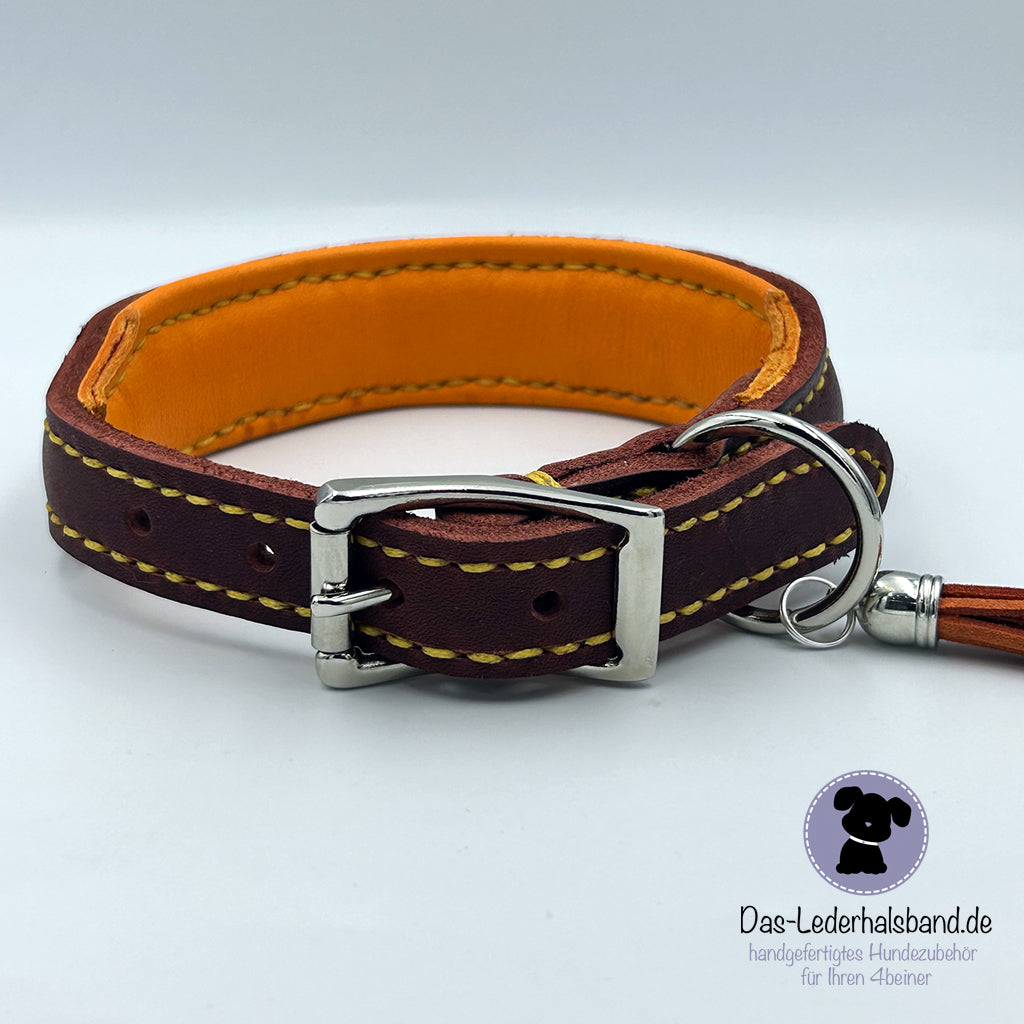 Fettlederhalsband mit Aufflechtung "Herbst" rostrot