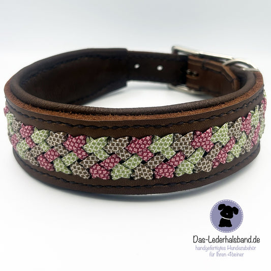 Fettlederhalsband mit Aufflechtung "Schoko"