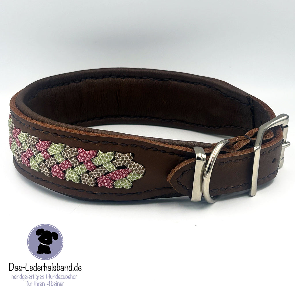 Fettlederhalsband mit Aufflechtung "Schoko"