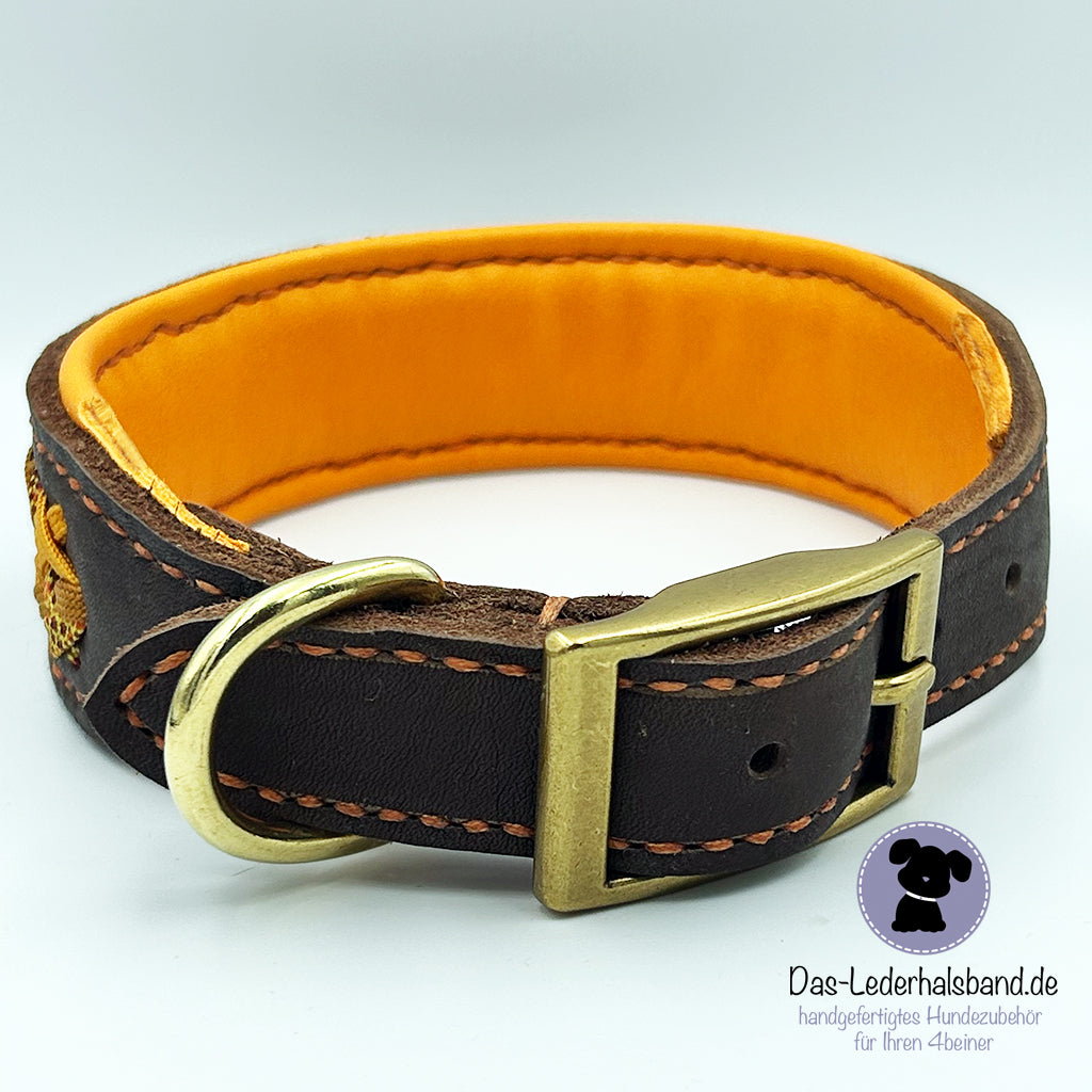 Fettlederhalsband mit Aufflechtung "Indian Summer" schoko