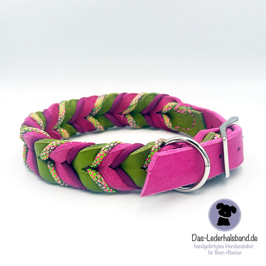 Fettlederhalsband Frühling mit Paracord | Deluxe Edition