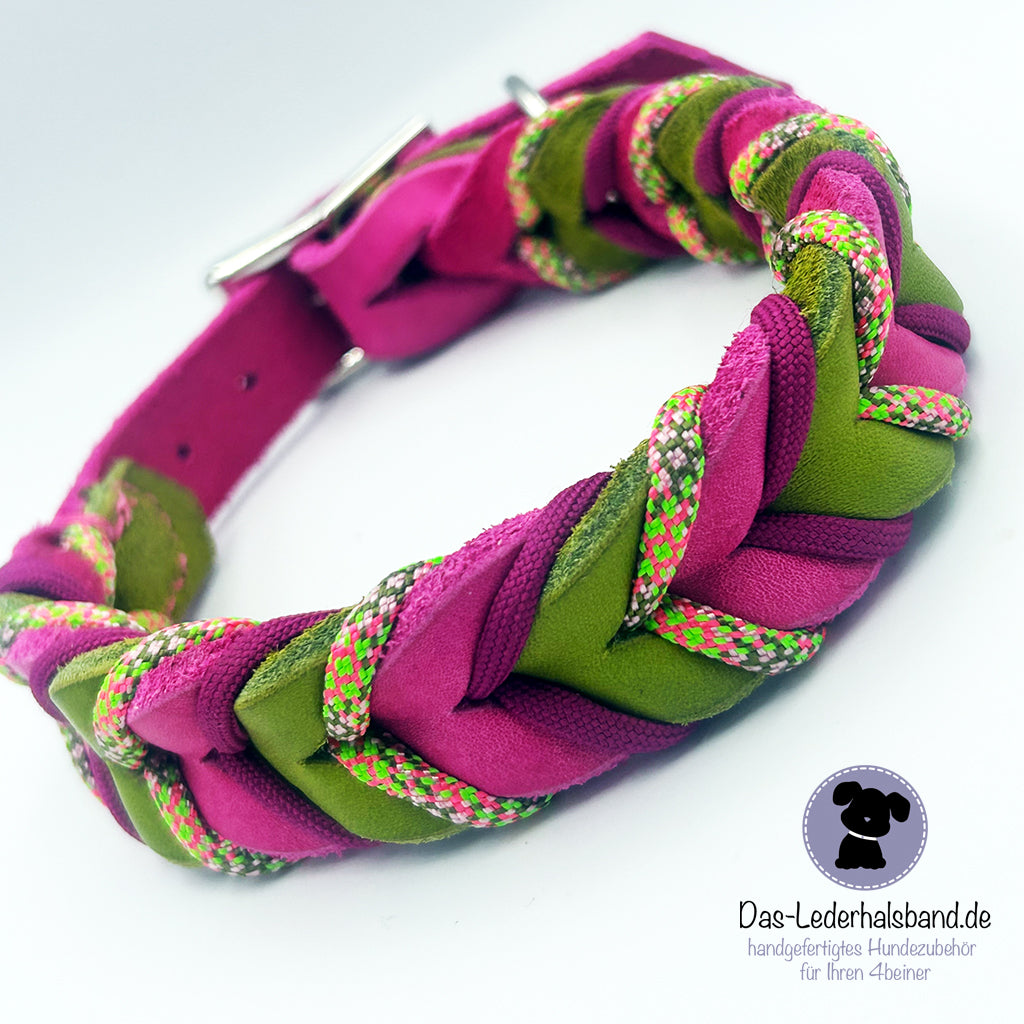 Fettlederhalsband Frühling mit Paracord | Deluxe Edition