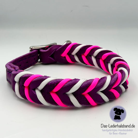 Fettlederhalsband mit Paracord purpur | Deluxe Edition
