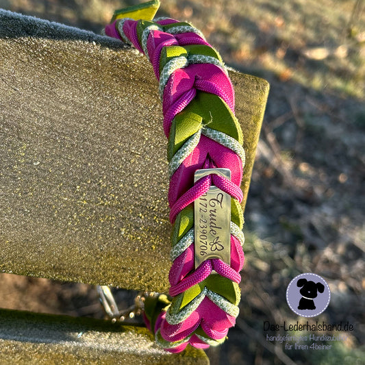 Fettlederhalsband Kirschblüte mit Paracord | Deluxe Edition