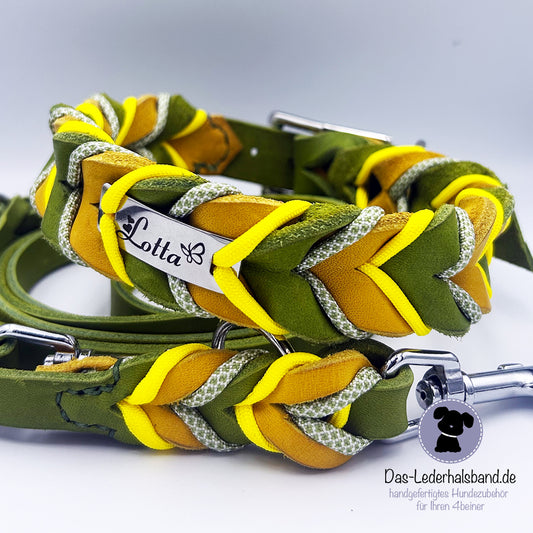 Fettlederhalsband Narzisse mit Paracord | Deluxe Edition