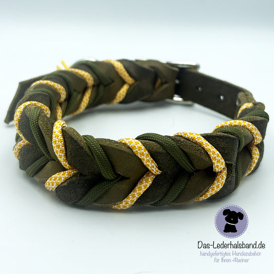 Fettlederhalsband mit Paracord in Oliv-Honeypot | Deluxe Edition