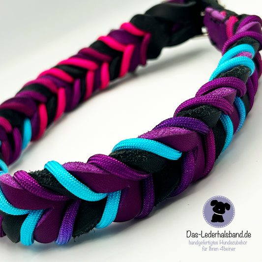 Fettlederhalsband mit Paracord in schwarz-purpur | Deluxe Edition