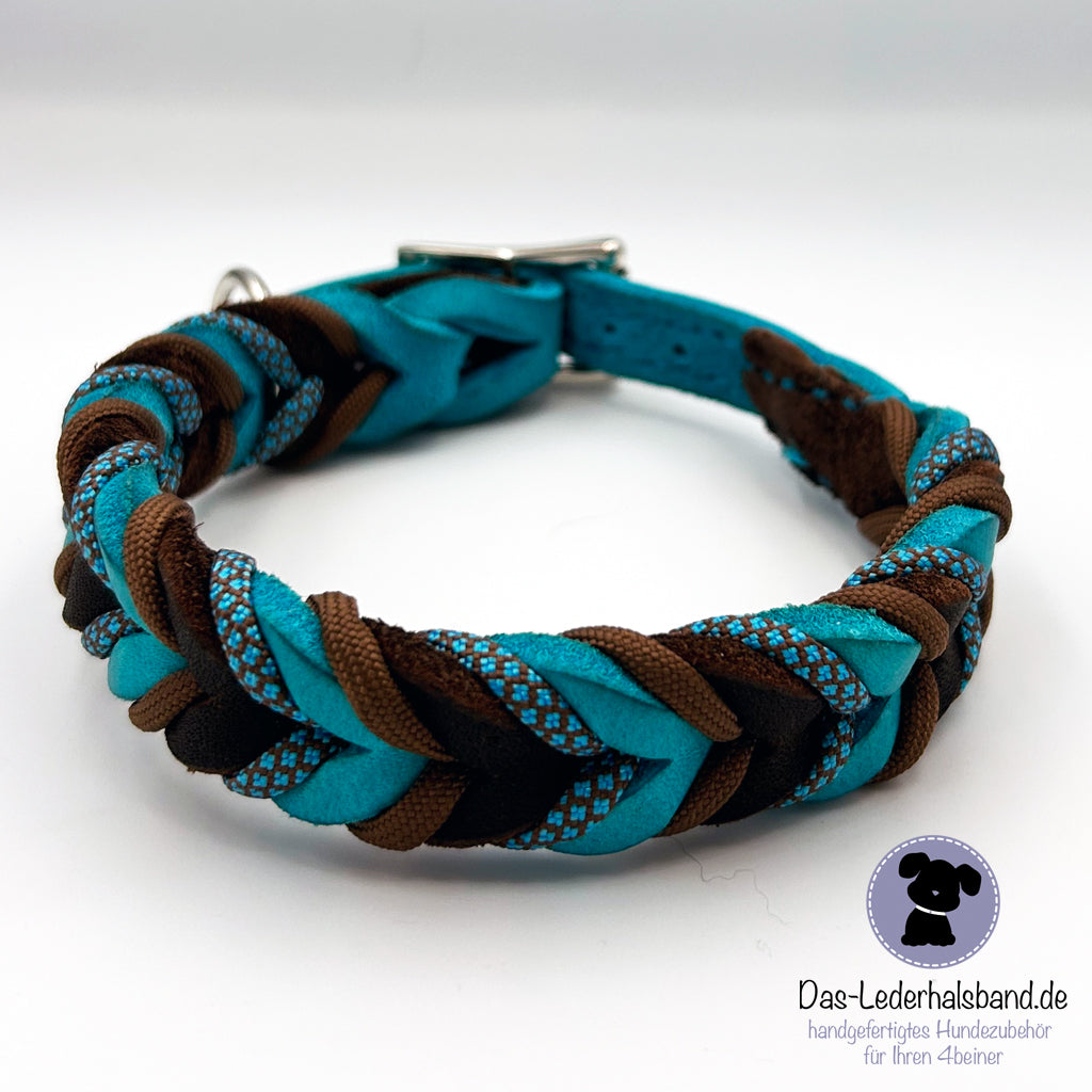 Fettlederhalsband mit Paracord in schoko-türkis