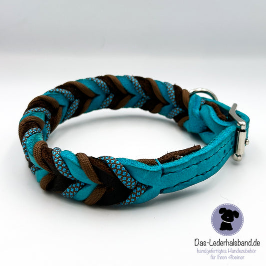 Fettlederhalsband mit Paracord in schoko-türkis | Deluxe Edition