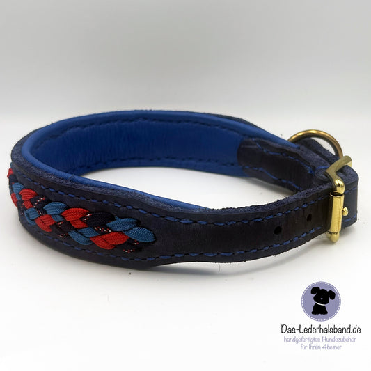 Fettlederhalsband mit Aufflechtung "Marine" dunkelblau