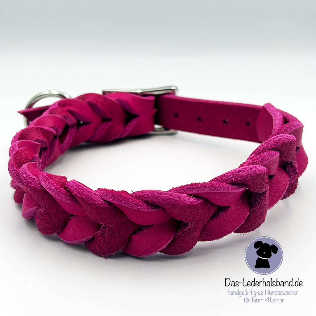 Geflochtenes Fettlederhalsband Pink von das-lederhalsband   das-lederhalsband.com