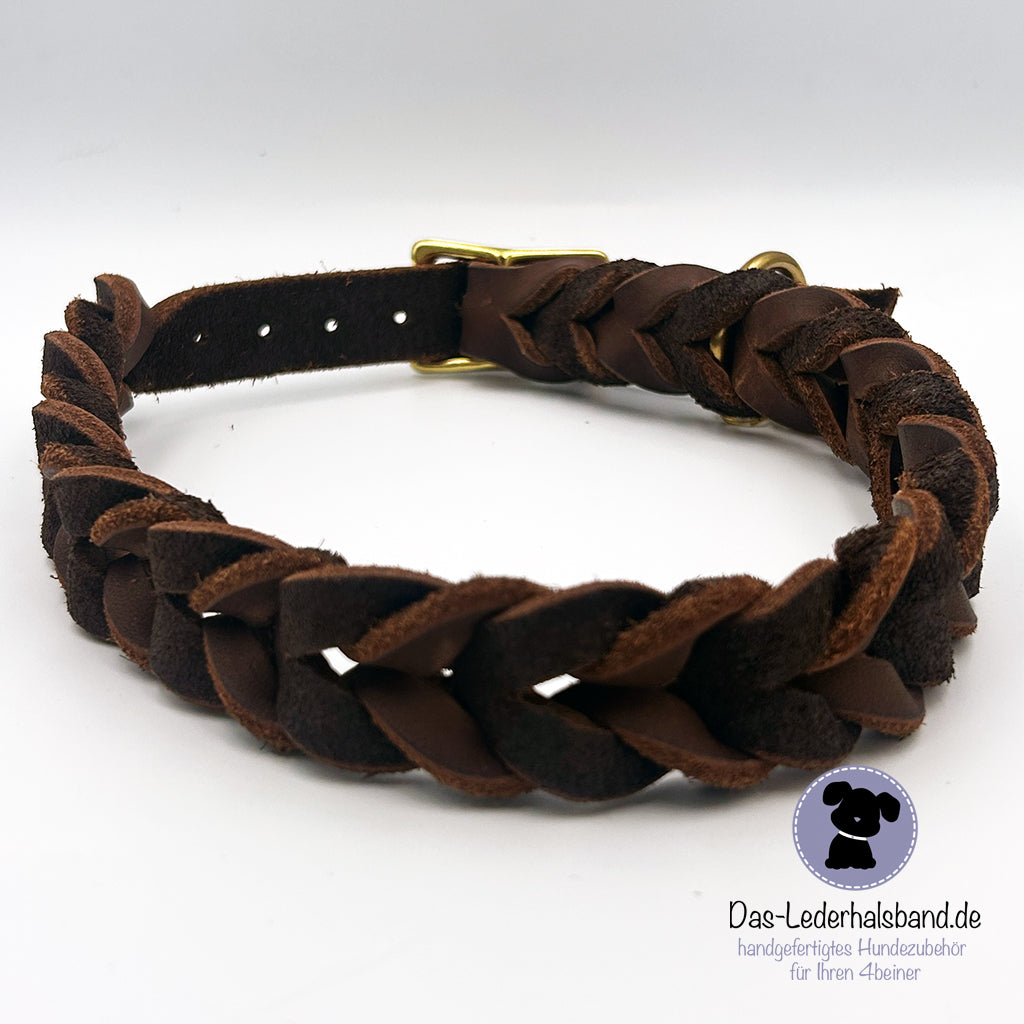 Geflochtenes Fettlederhalsband Schoko von das-lederhalsband –  das-lederhalsband.com