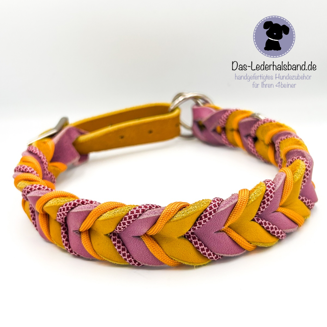 Fettlederhalsband WildeMalve & CurryGelb mit Paracord | Deluxe Edition
