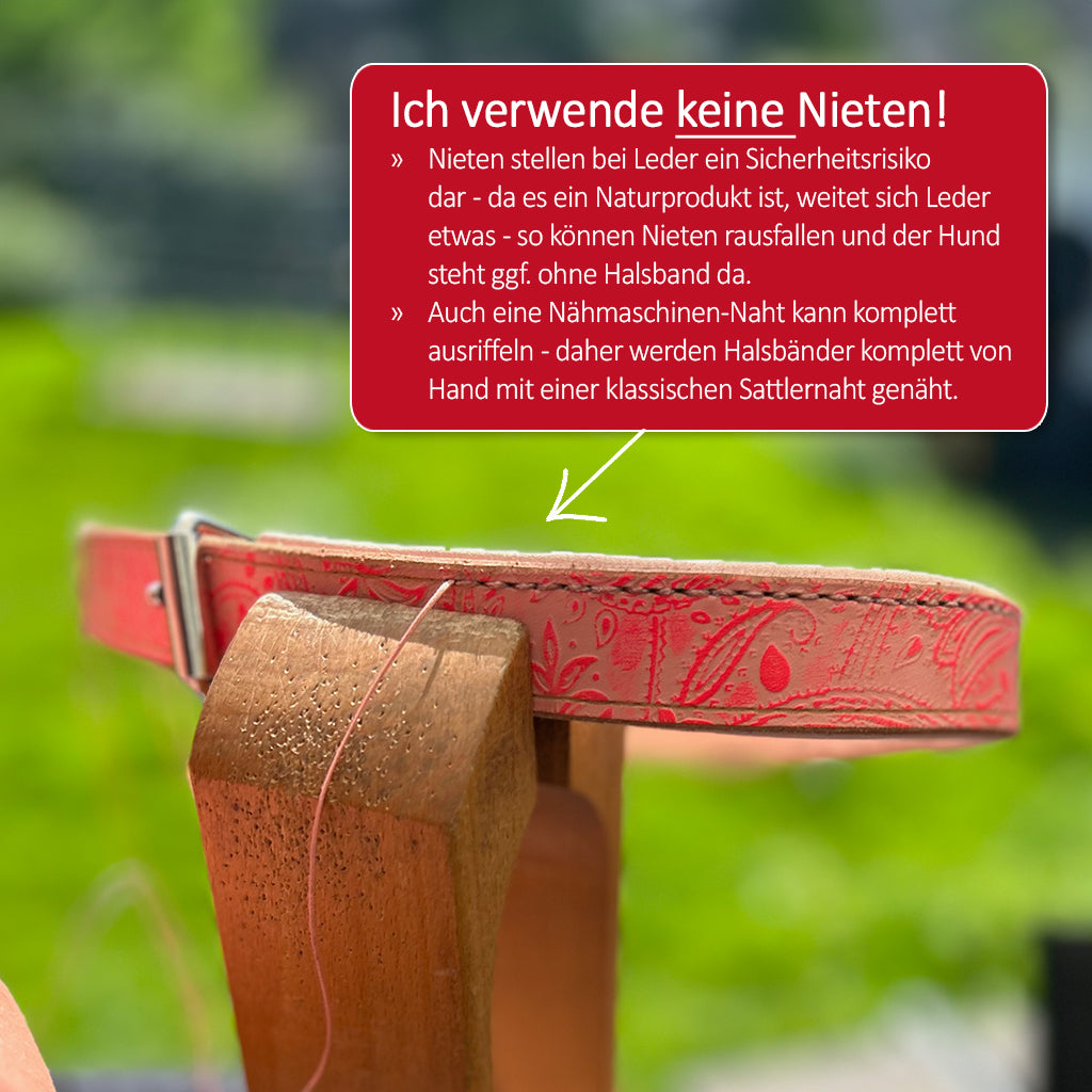 Geprägtes Lederhalsband "Herbst" in rot