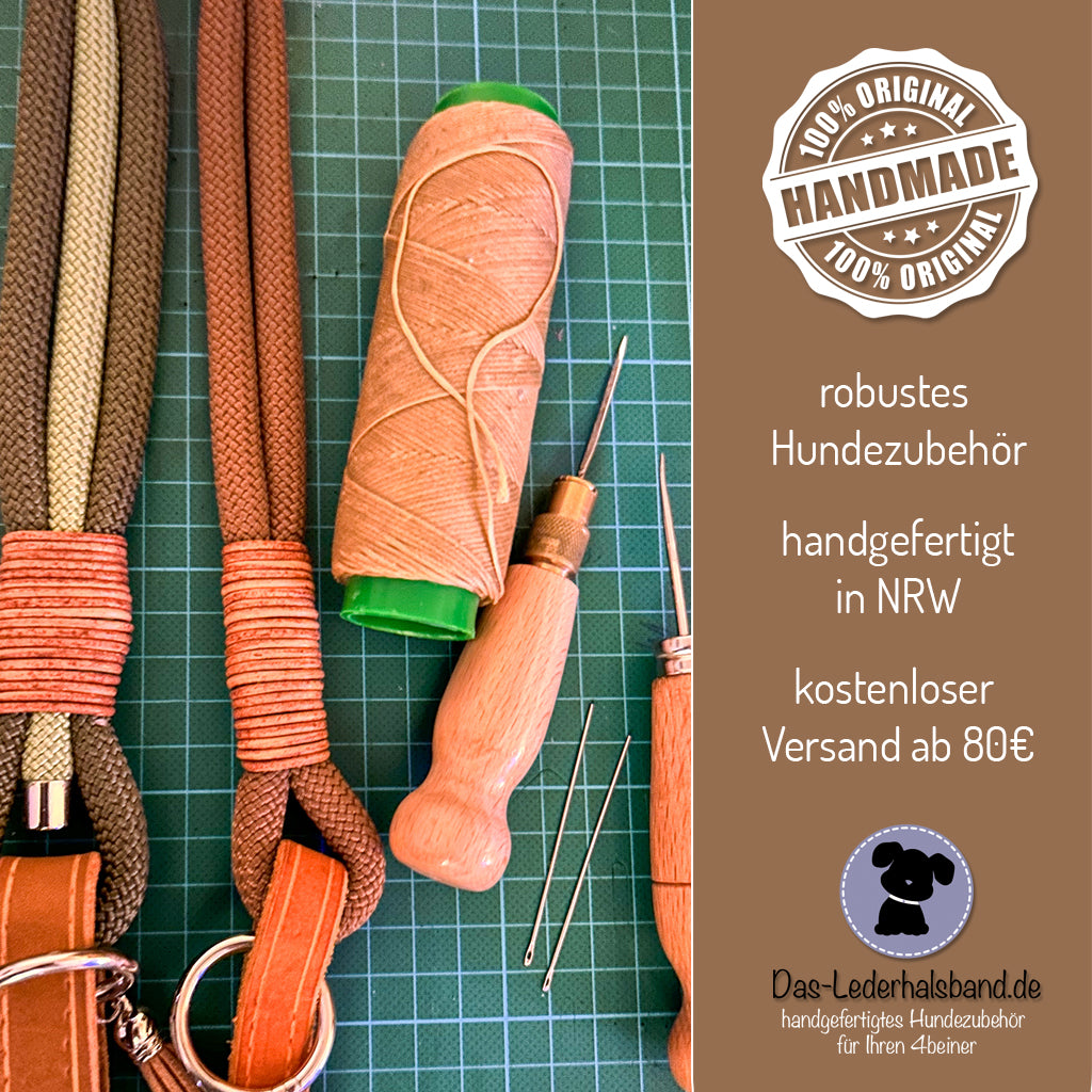 Fettlederhalsband mit Paracord Dunkelblau-Babyblau | Deluxe Edition