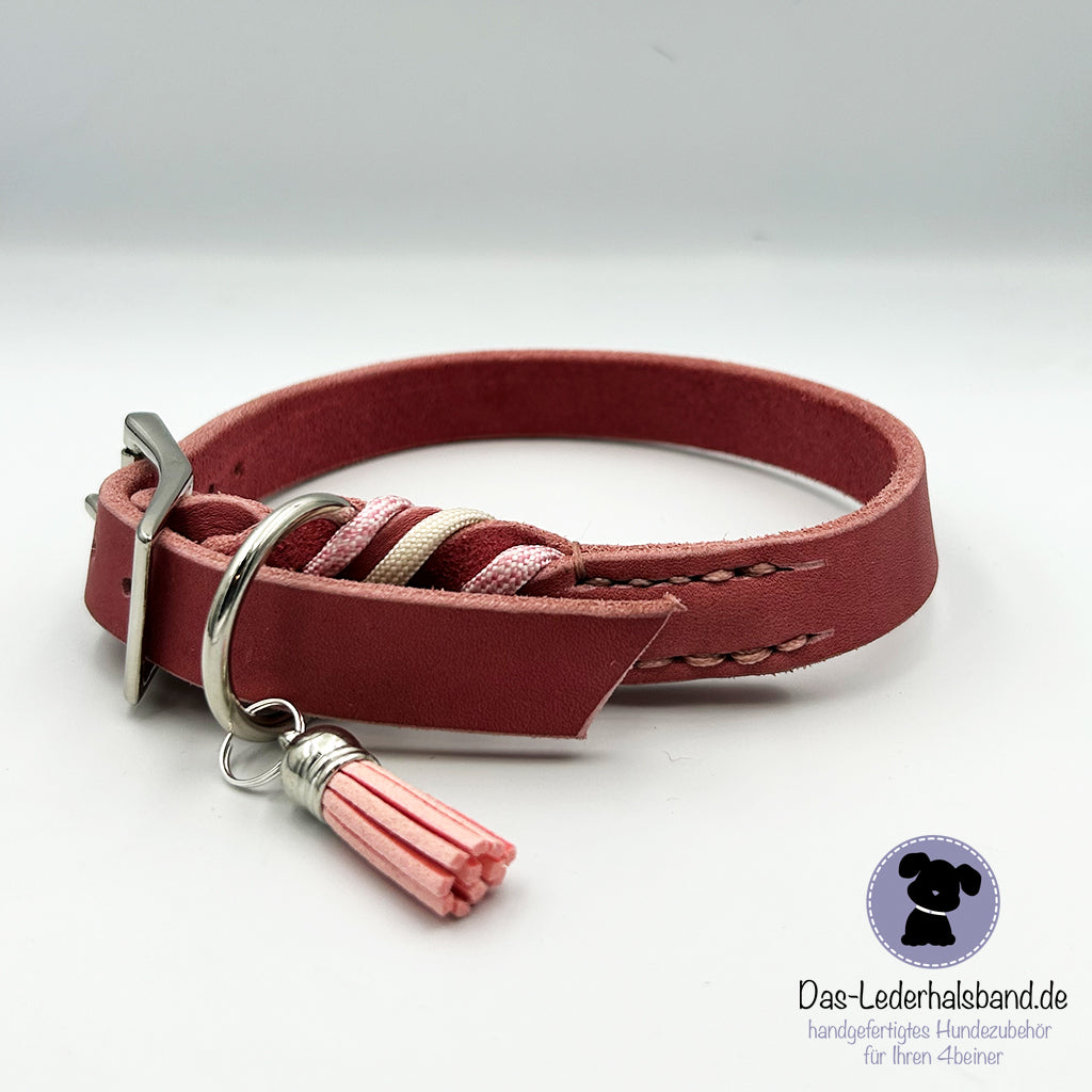 Fettlederhalsband PURE+ in altrosa mit Paracord - in 4 Größen erhältlich