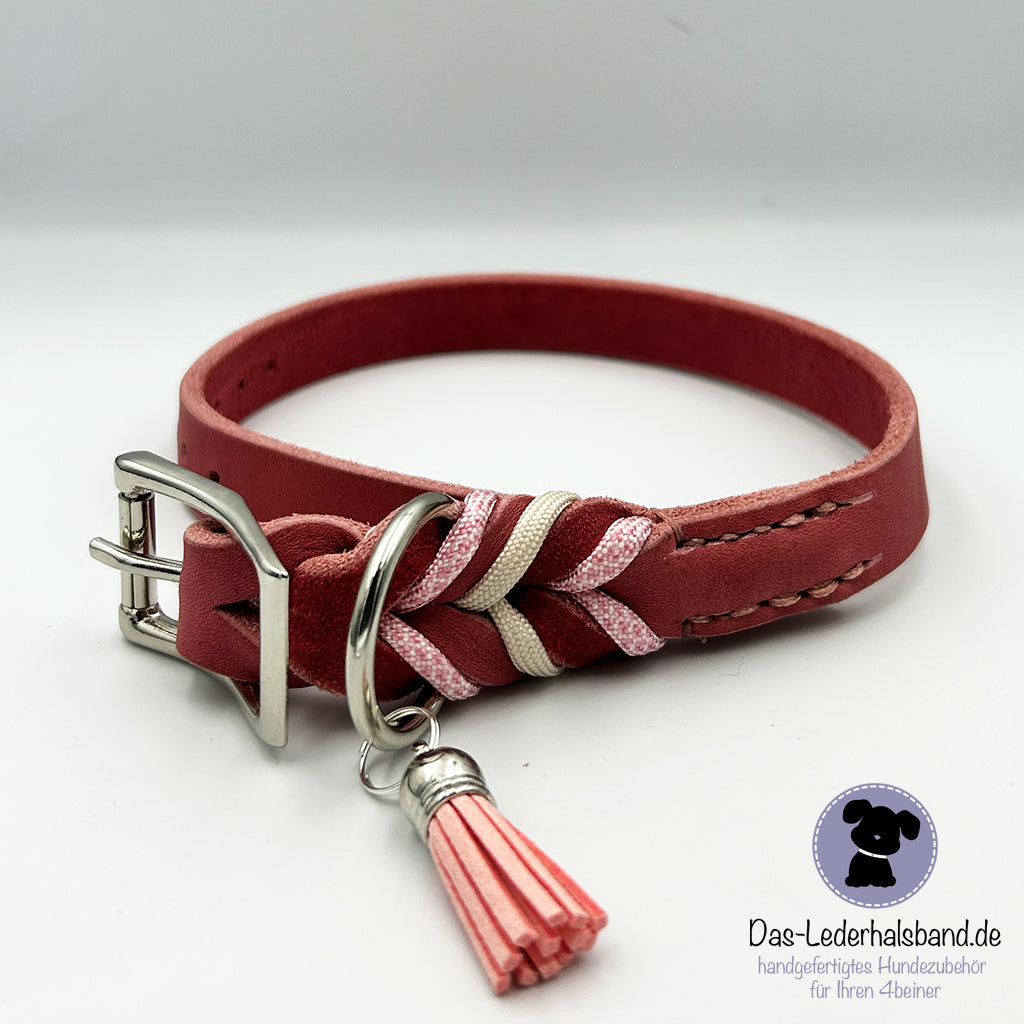 Fettlederhalsband PURE+ in altrosa mit Paracord - in 4 Größen erhältlich