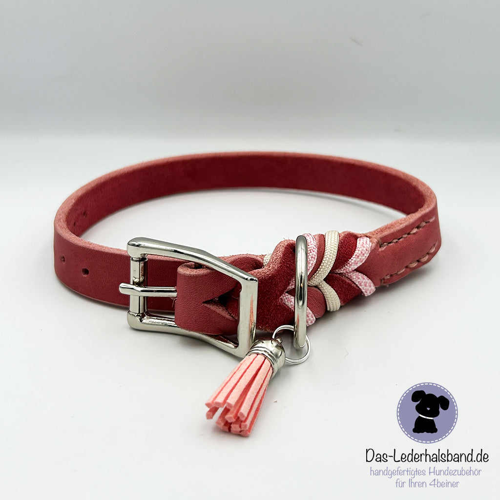 Fettlederhalsband PURE+ in altrosa mit Paracord - in 4 Größen erhältlich