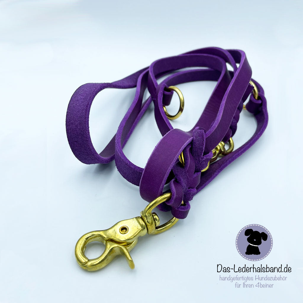 Fettlederleine - Hundeleine - in lila - 2,40m lang  das-lederhalsband.com