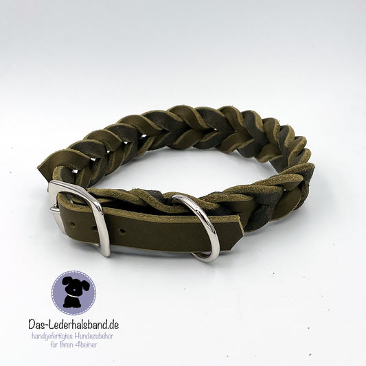 Fettlederhalsband in Oliv