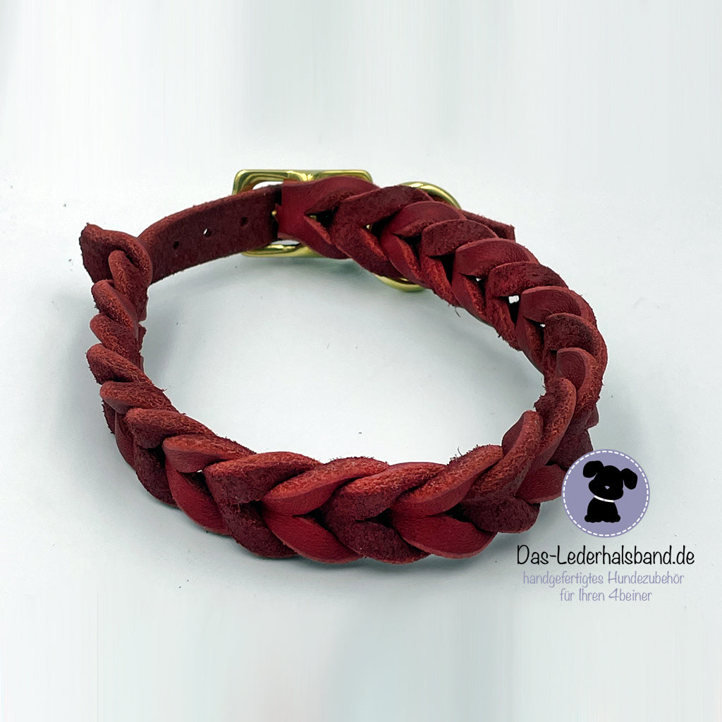 Geflochtenes Fettlederhalsband rot – das-lederhalsband.com