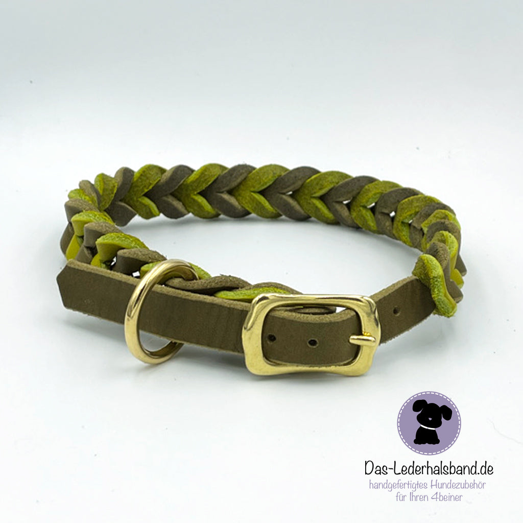 Geflochtenes Fettlederhalsband Oliv-Kiwigrün