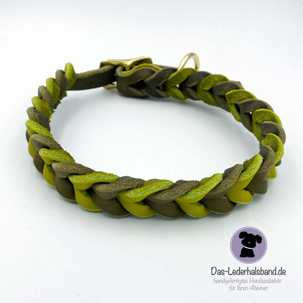 Geflochtenes Fettlederhalsband Oliv-Kiwigrün