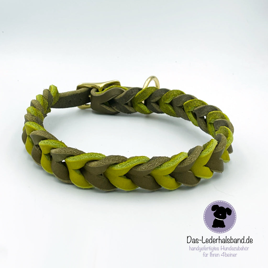 Geflochtenes Fettlederhalsband Oliv-Kiwigrün