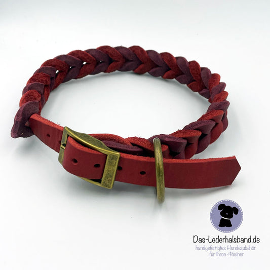 Fettlederhalsband DUO in rot-bordeaux