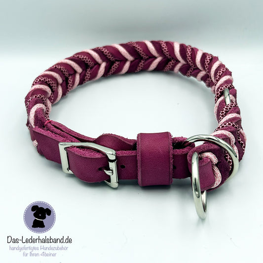 Fettlederhalsband mit Paracord pink | Deluxe Edition