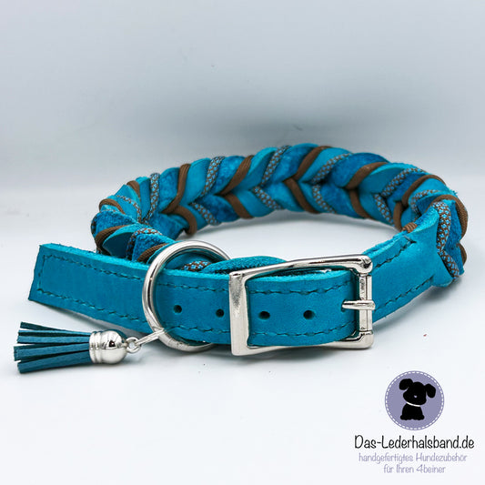 Fettlederhalsband mit Paracord türkis | Deluxe Edition