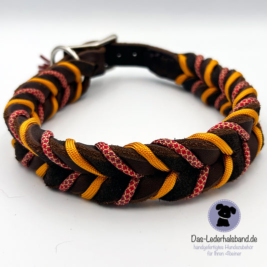 Fettlederhalsband mit Paracord schoko-orange | Deluxe Edition