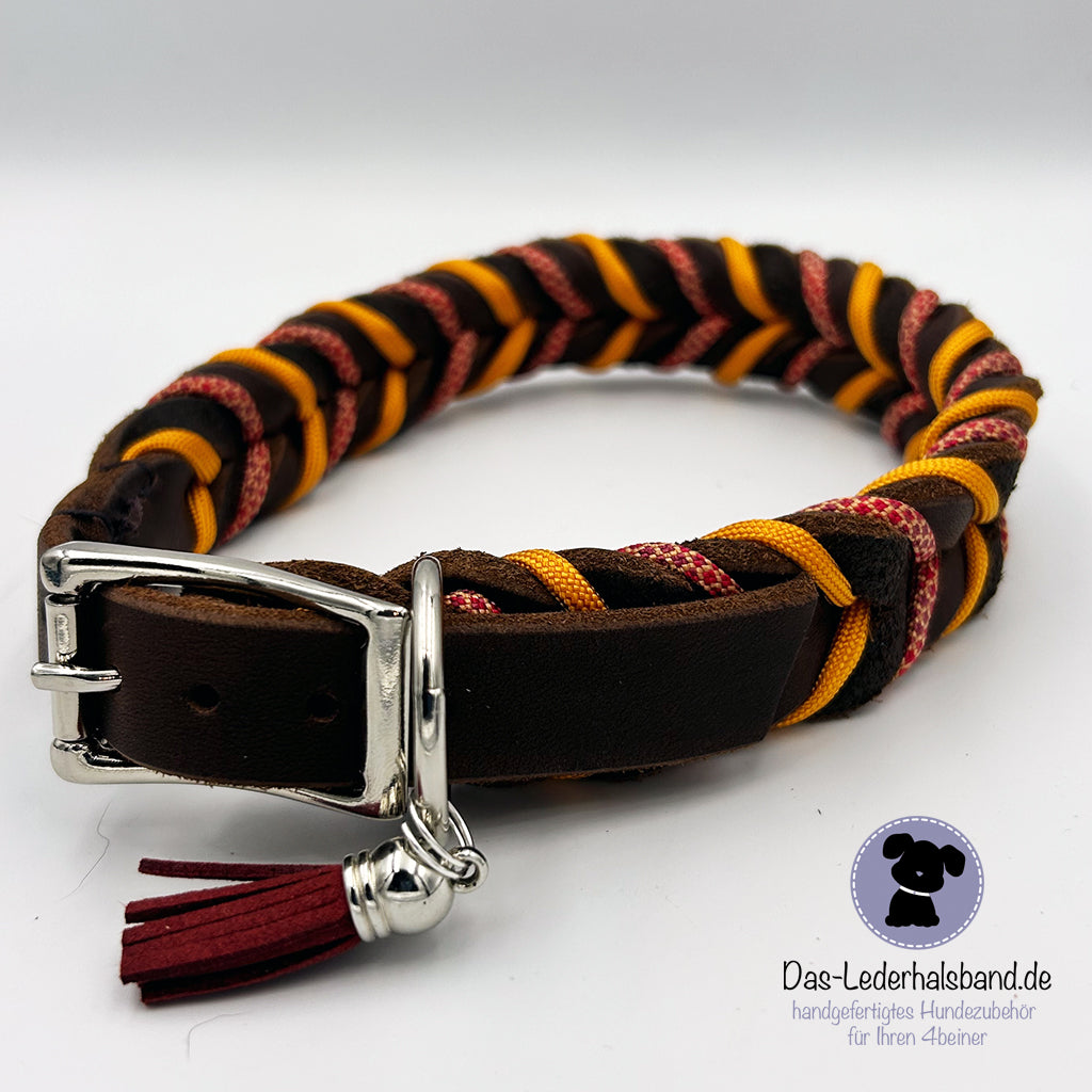 Fettlederhalsband mit Paracord schoko-orange | Deluxe Edition
