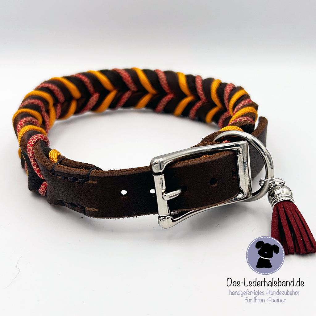 Fettlederhalsband mit Paracord schoko-orange | Deluxe Edition