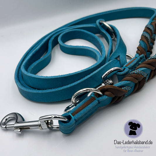 Fettlederleine - Hundeleine - in schoko-türkis | Deluxe Edition - 2,40m lang