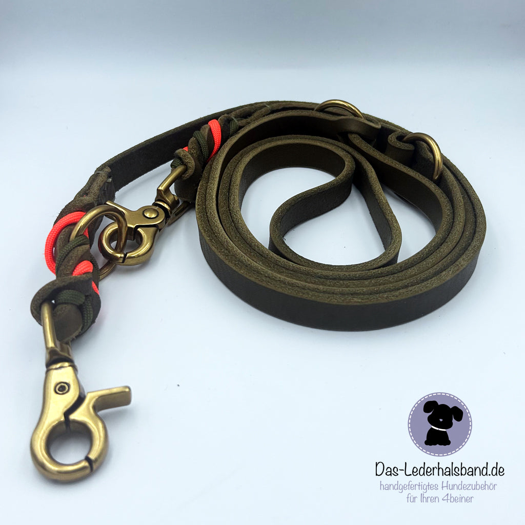Fettlederleine - Hundeleine - in oliv | Deluxe Edition - 2,40m lang