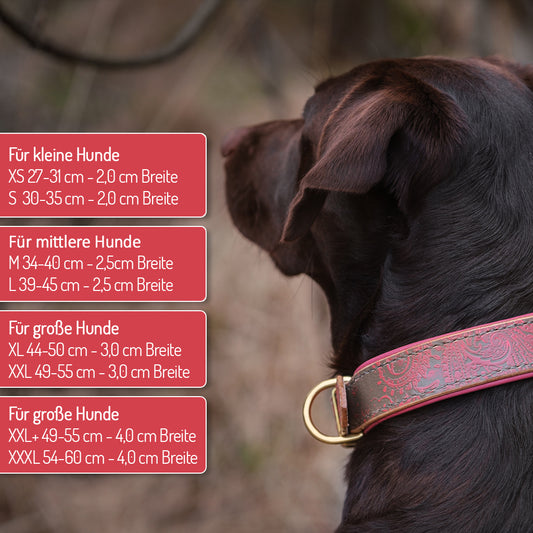 Geprägtes Lederhalsband avocado-rosa