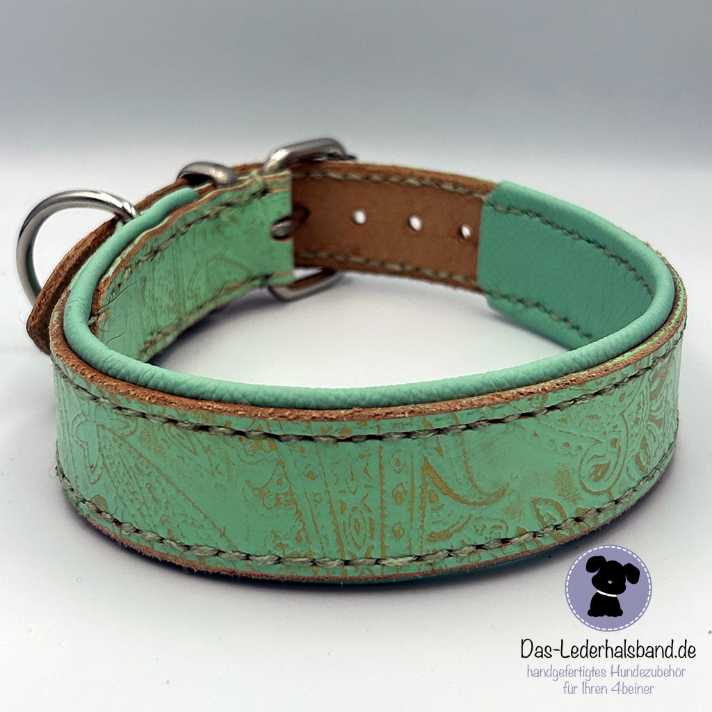 Lederhalsband "Paisley" mint-gold - kleine Hunde