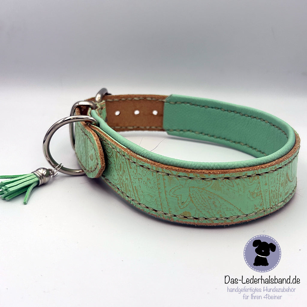 Lederhalsband "Paisley" mint-gold - kleine Hunde