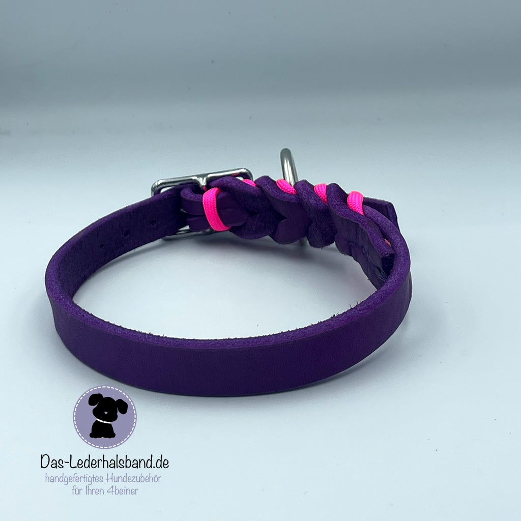 Fettlederhalshalsband PURE+ in lila mit Paracord - in 4 Größen erhältlich