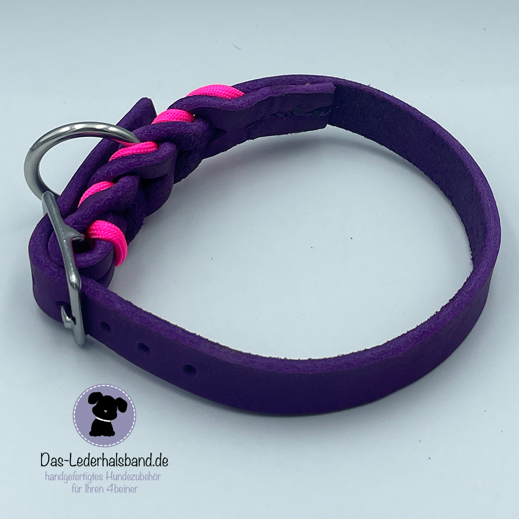 Fettlederhalshalsband PURE+ in lila mit Paracord