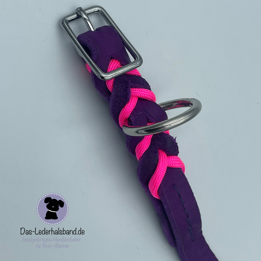 Fettlederhalshalsband PURE+ in lila mit Paracord - in 4 Größen erhältlich
