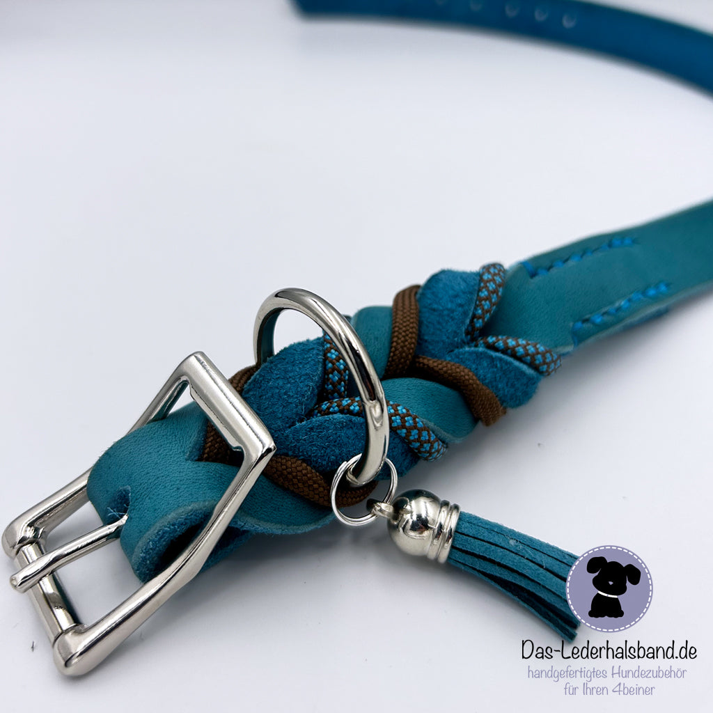 Fettlederhalshalsband PURE+ in türkis mit Paracord - in 4 Größen erhältlich