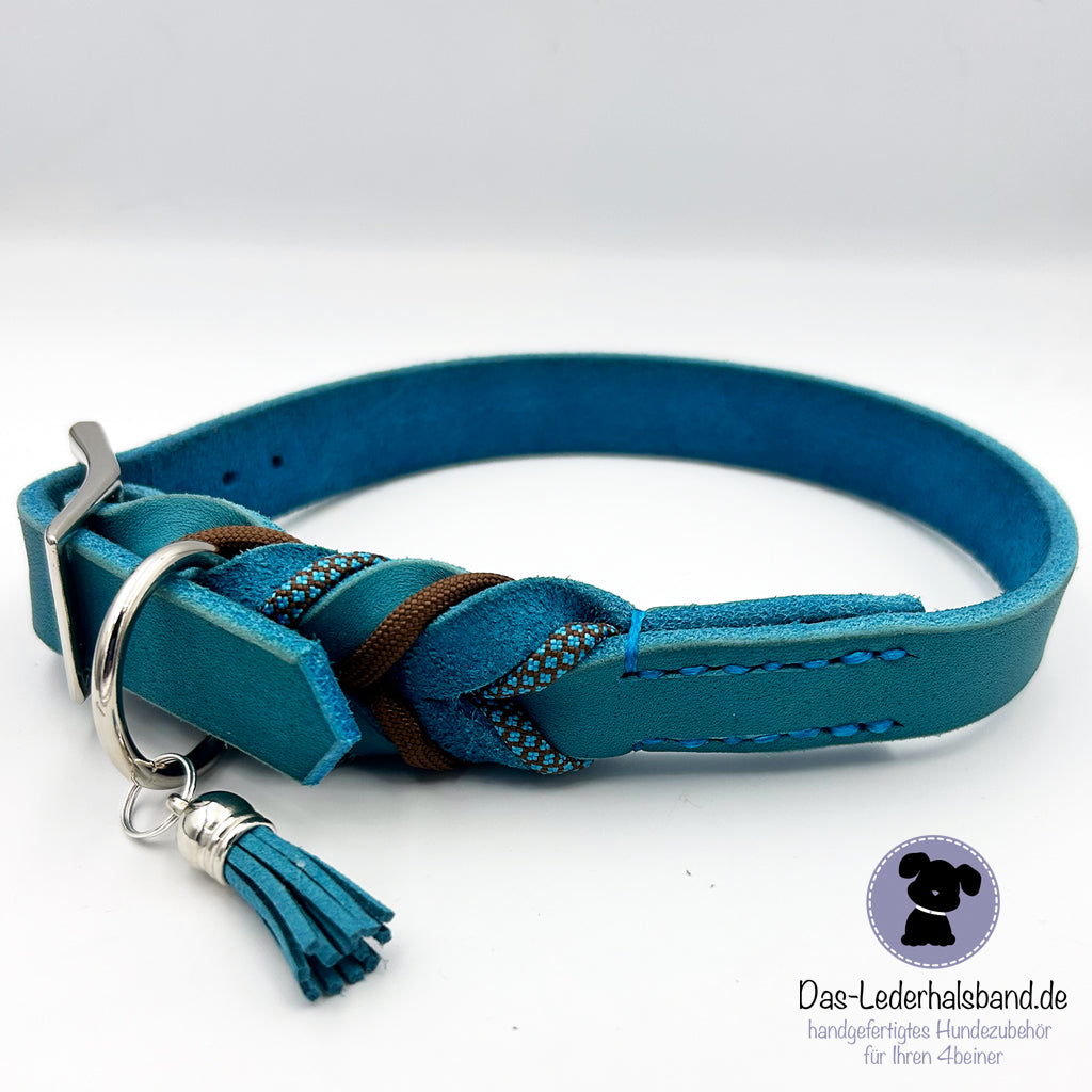 Fettlederhalshalsband PURE+ in türkis mit Paracord - in 4 Größen erhältlich